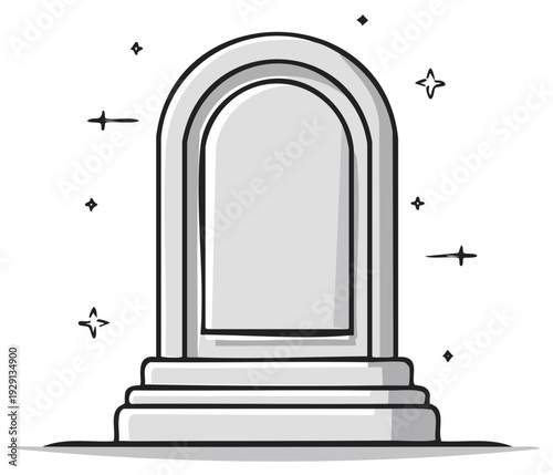 Single Gray Tombstone Standing Alone with Stars Sparkles Funeral Symbol Grave Headstone  Illustration Vector Minimal Design
