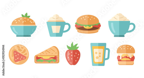 Colorful food and drink icons for menu or advertising design
