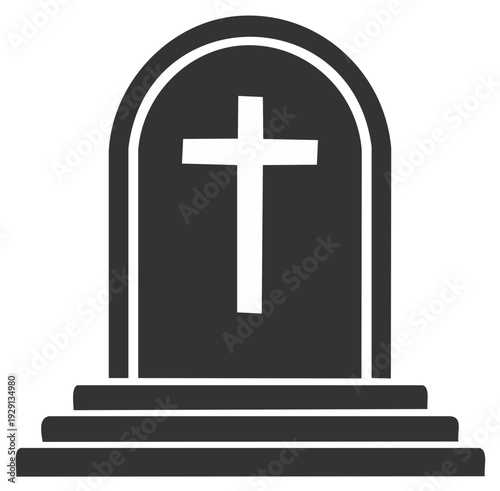 Simple gravestone with Christian cross symbol on steps in a solemn monument design