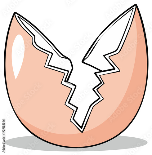 Cracked eggshell illustration with cracked edges isolated on white background