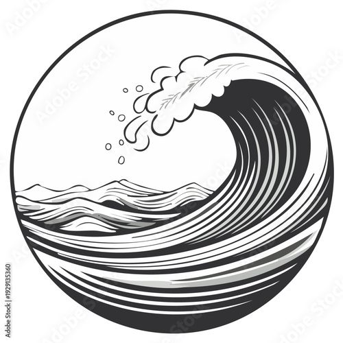 Ocean wave illustration in a circle graphic design