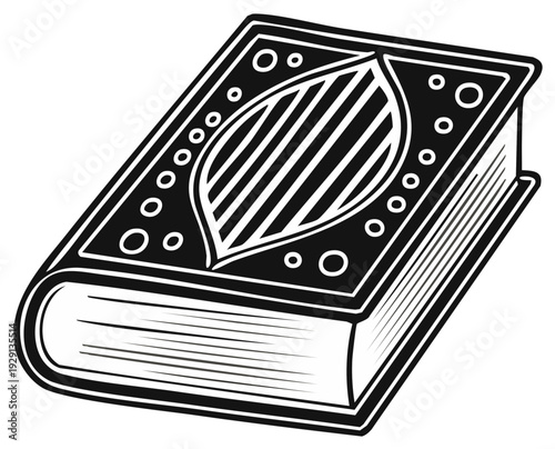 Vintage book with decorative cover and textured pages illustration