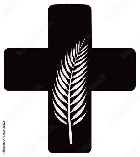 Christian Cross Symbol with Palm Leaf Sign of Resurrection Hope