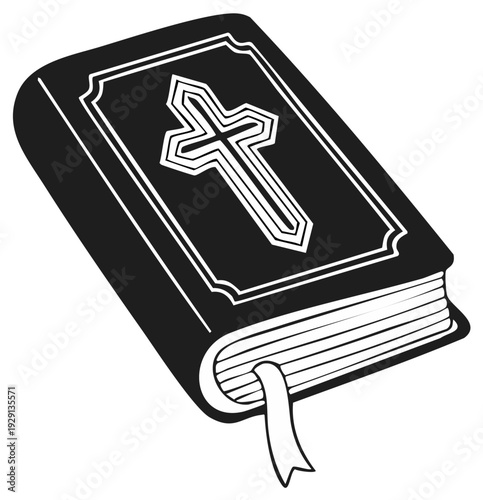 Closed Book with Christian Cross Symbol and Bookmark
