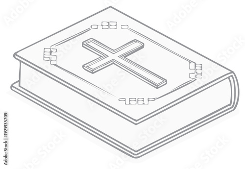 Line art illustration of the Holy Bible book with a cross design on the cover.