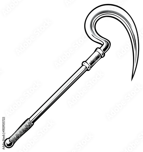 Detailed Drawing of a Sickle Blade Agricultural Tool Hooked Blade Hand Scythe Sketch