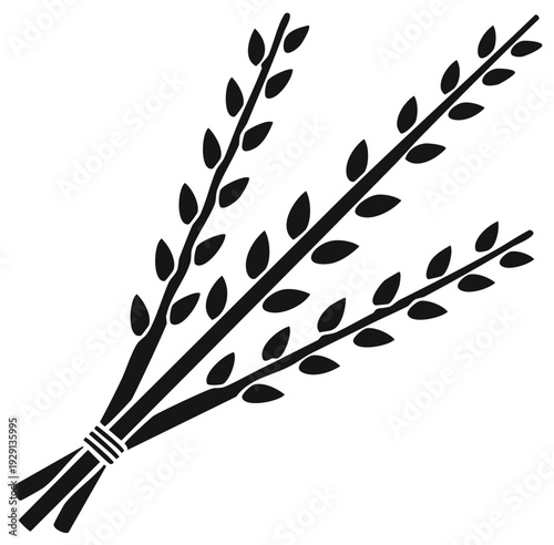 Black and white illustration of a bundle of pussy willow branches