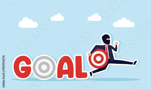 Thief stealing target board from goal text illustration of cheating in achieving business targets