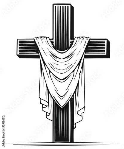Christian Cross draped with a Funeral Shroud Silhouette