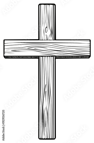 Wooden cross illustration, religious symbol outline