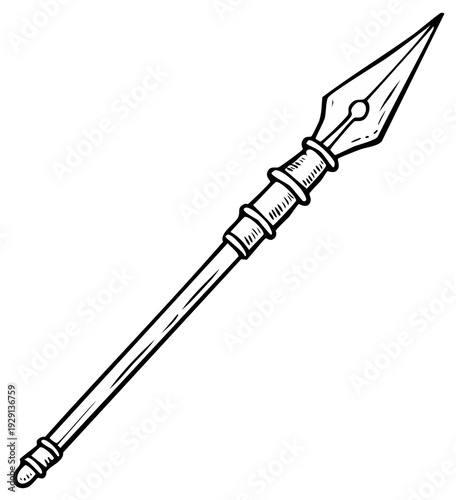 Hand drawn spear vector illustration outline. Ancient spear weapon design.