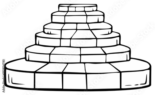 Layered geometric step platform outline drawing blank pedestal base illustration