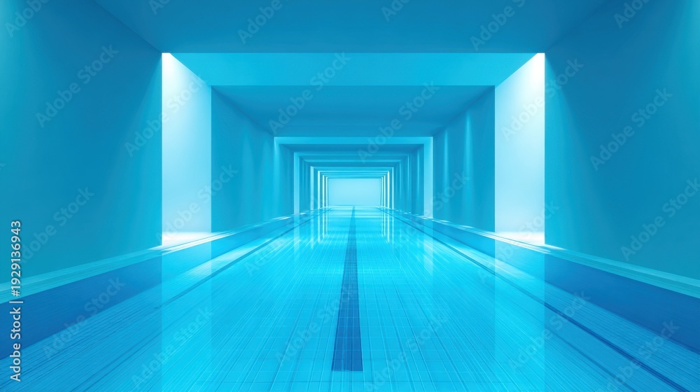 custom made wallpaper toronto digitalVibrant blue swimming lane marker extending into a vanishing perspective with soft overhead lights