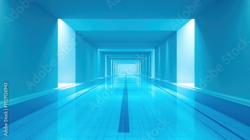 Wallpaper Mural Vibrant blue swimming lane marker extending into a vanishing perspective with soft overhead lights Torontodigital.ca