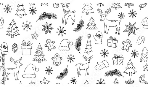 Winter Christmas Seamless Hand Drawn Doodle Pattern Vector