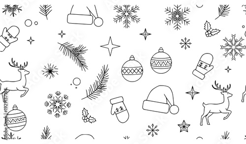 Tableau sur toile Minimal Winter Christmas Outline Seamless Pattern Vector