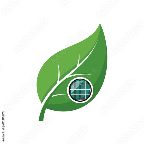 Green leaf featuring an integrated solar panel grid design