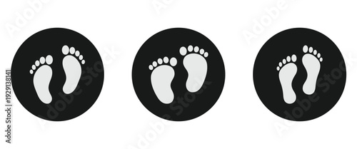 Solid style human feet icon and silhouette isolated on white background. Vector style footprint icon designed for labeling shoe stores, newborn baby products and digital printing. EPS 10.