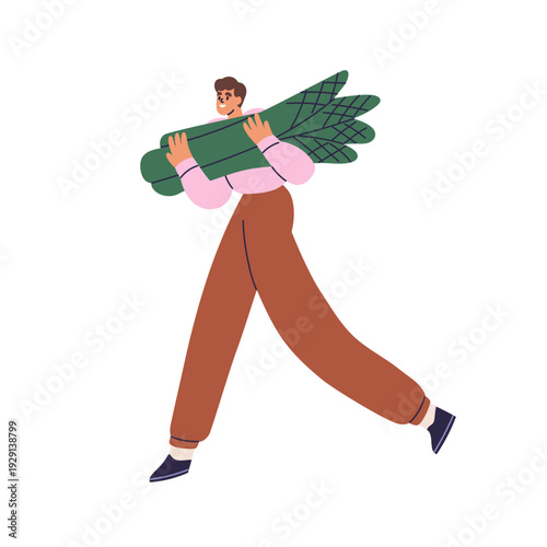 Man carrying asparagus in hands. Happy person holding green vegetable, health...