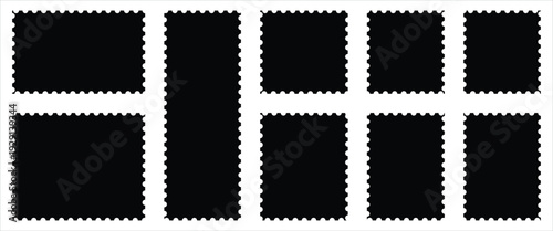Black postage stamp template. Postage icon design for  logos, labels, badges, and product packaging and marketing.