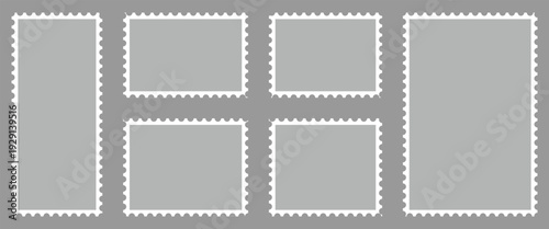 Rectangular postage labels collection. Blank postal stamp isolated on white background. Vector illustration.