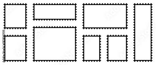 Simple postage stamp template in white background . Postage icon ideal for mailing, postal service, design and marketing materials. Vector art and illustration.