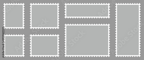 Clean postage stamp template in gray background . Postage icon ideal for Postal service, design and marketing materials. Vector art and illustration.