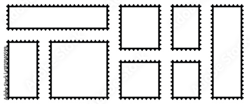 Simple postage stamp template in white background . Postage icon ideal for mailing, postal service, design and marketing materials. Vector art and illustration.