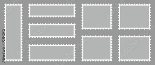 Clean postage stamp template in gray background . Postage icon ideal for Postal service, design and marketing materials. Vector art and illustration.