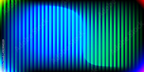 Abstract digital background with thin glowing neon vertical lines. Futuristic tech texture with electric blue and green wave light gradients on black. Cyber rhythmic pattern for gaming and data art.