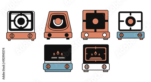 Gas Stove Line art creative tone color illustration