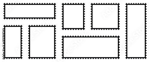 Black and white rectangle and square postage stamps designed for web design, branding, and Used in banners, labels for shipping and illustration use.