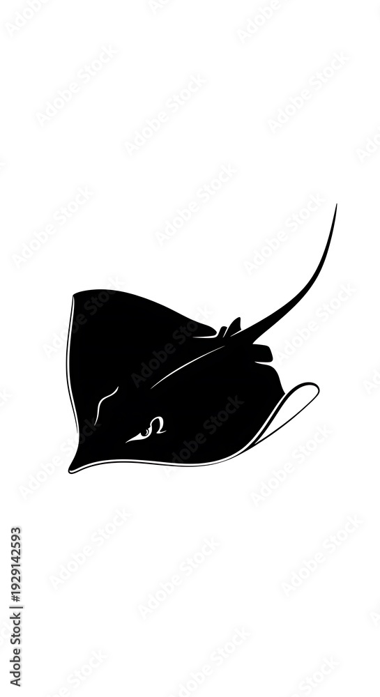 Fototapeta premium Black silhouette of a stingray swimming.