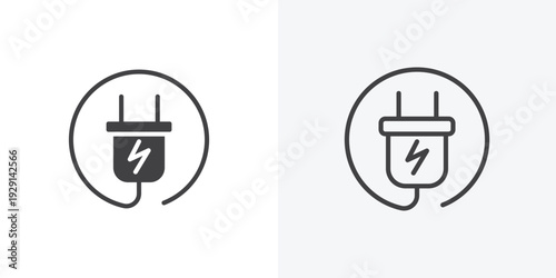 Electric plug icon vector sign symbol isolated on white. Stroke and clipart style