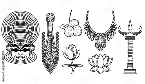 A collection of traditional Indian vector illustrations and icons