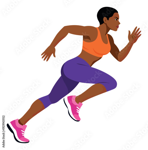 Modern graphic illustration of an african american woman depicting sprinting for fitness and sport