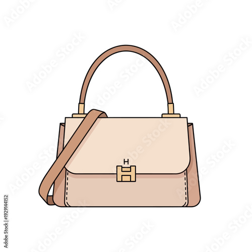 Fashionable beige women's handbag with shoulder strap illustration