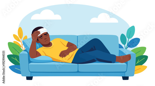 Modern flat illustration of a man depicting a headache for health and medical concepts