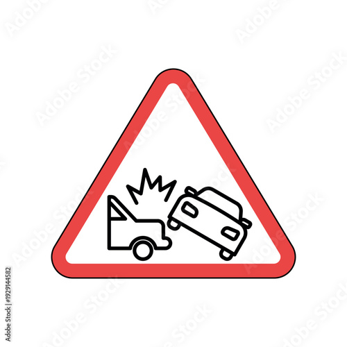 Traffic Accident Warning Sign Icon with Car Collision Symbol. Traffic signs, pothole. Vector illustration.