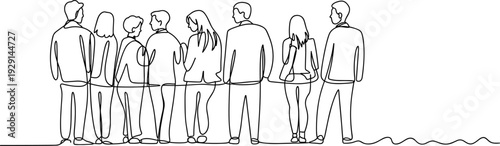 Minimalist line art diverse group unity community people standing together flat vector