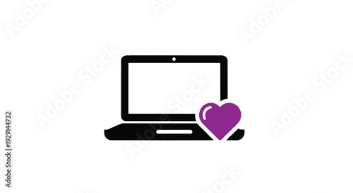 Laptop computer with purple heart icon on keyboard