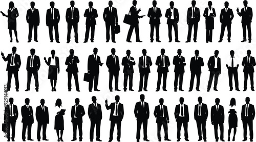 Diverse people silhouettes set, jumping children, walking adults, business figures, large group black vector.