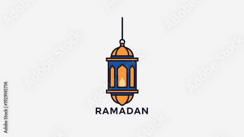 A colorful illustration of a hanging lantern with the word Ramadan written below it