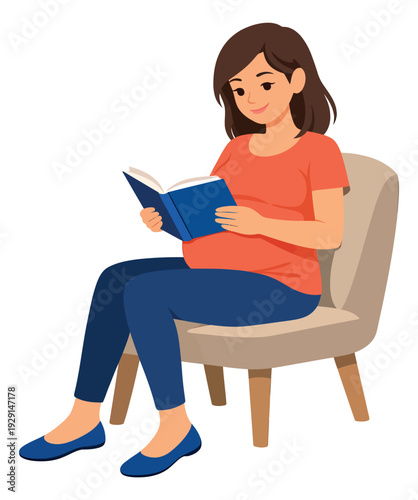 Vector illustration of a pregnant woman depicting reading a book for pregnancy and relaxation