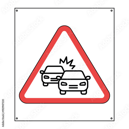 Traffic Accident Warning Sign Icon with Car Collision Symbol. Traffic signs, pothole. Vector illustration.