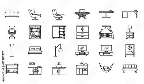 Modern Home Furniture Line Icons Pack for Interior Design and Decoration