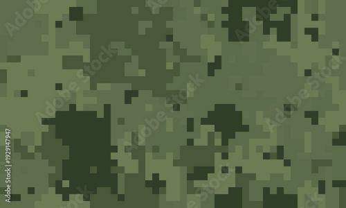 Abstract pixelated camouflage pattern in muted greens.  Perfect for backgrounds, textures, or militarythemed designs.  Modern, digital aesthetic evokes feelings of concealment and strategy.