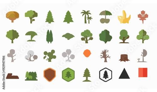 Colorful Flat Tree Vector Icons Pack for Nature, Eco, and Landscape Design