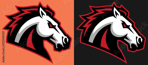 Two dynamic illustrations of a horse emblem showcase boldness. With an emphasis on contrast and powerful imagery.