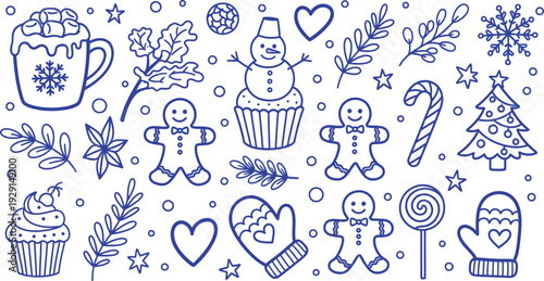 Winter holiday festive icons and symbols illustration